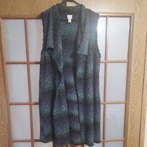 Chico's Rowan Mermaidcore Waterfall Open Sleeveless Textured Cardigan Sweater